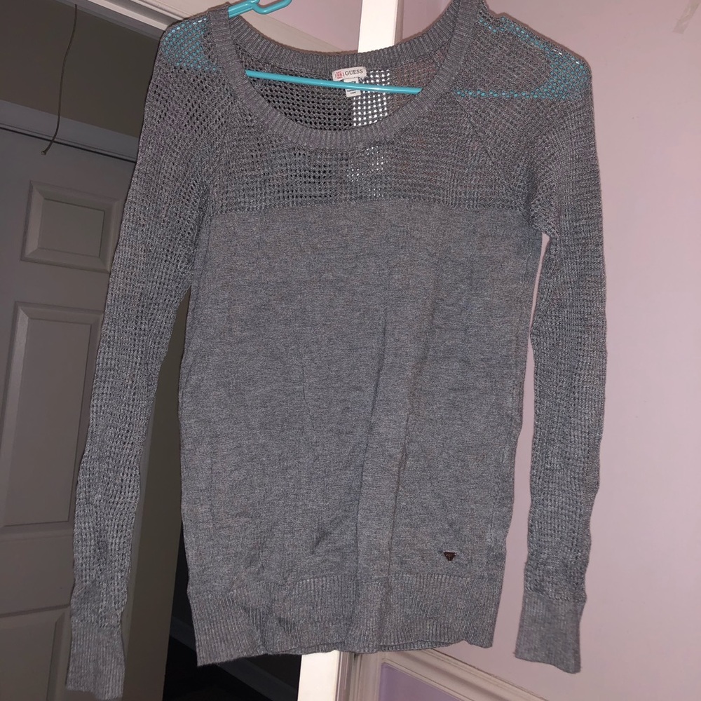 Gray guess long sleeve shirt. With mesh at top.